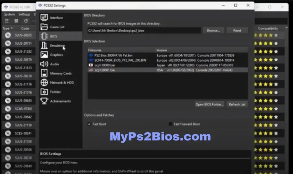 Ps2 bios version pcsx2 setting