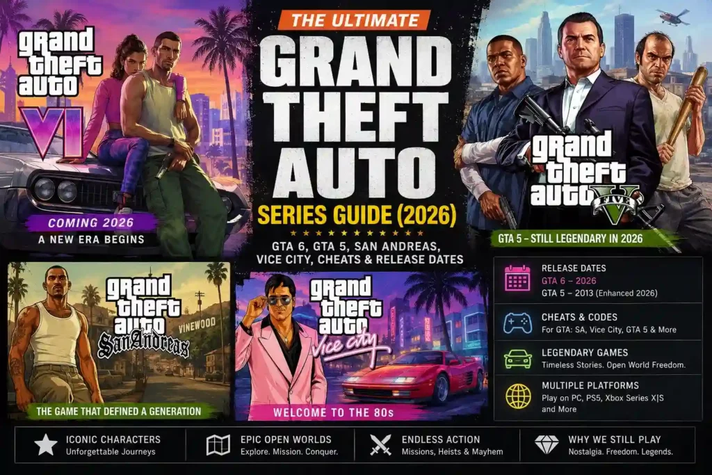 Top 20 PS2 Games of All Time to Play on PCSX2 Emulator 2026 22 Grand Theft Auto (GTA) Series Guide (2026) GTA 6, GTA 5, San Andreas, Vice City, Cheats & Release Dates